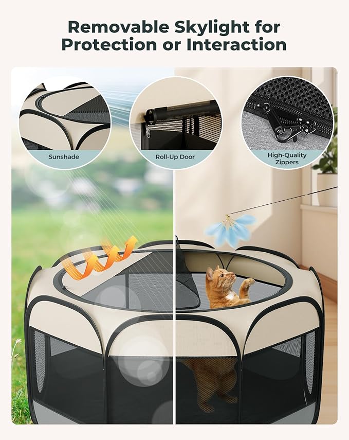 Cat Playpen, 60"x 24" Large Portable Puppy Playpen, 2-Room Foldable Dog Playpen for Indoor Outdoor Dogs, Cats, Small Animals with Carrying Case