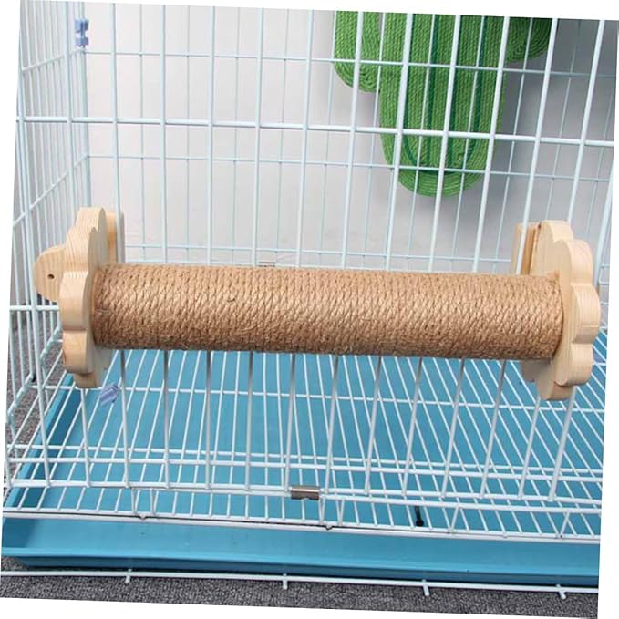 VOSAREA Cat Scratching Post for Cage 40cm Natural Wood Core Sisal Rope Sturdy Wear-Resistant Kitten Scratcher Suitable for Indoor Cats Climbing and Playing