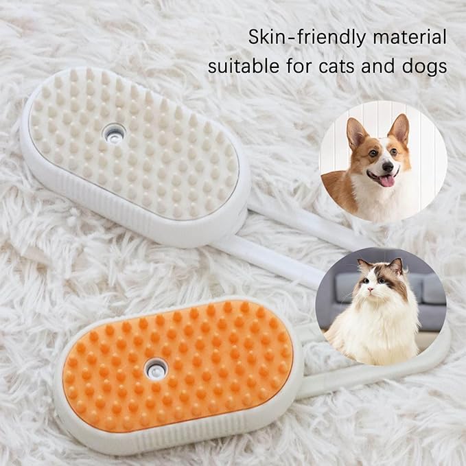 Pet Spritz Cat Defur Comb for Cats Dogs, 3-in-1 Self Cleaning Silicone Cat Steam Brush, Silicone Bristle Head 360° Rotating Pet Steam Brush (Purple)