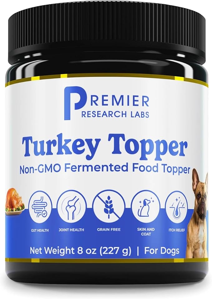 Premier Research Labs Turkey Topper Powder - Dried Dog Food Topper for Pets, Meal Mix Ins for Kibble, Supports Gut & Joint Health, Natural Source of Protein, Fermented, Grain Free, Non GMO - 16 oz