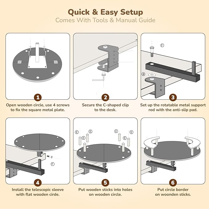 Up to 45LBS Cat Desk Bed - 360° Rotation & Adjustable Height, Pet Perch for Desks with Washable Cushion, Desk Cat Bed Attachment for Various Tables (Wood_Brown Cushion)