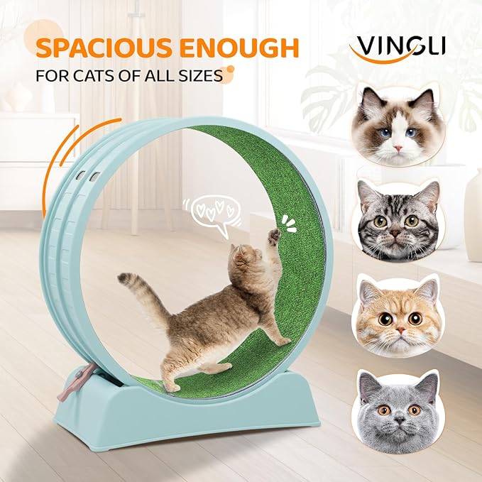VINGLI Cat Exercise Wheel, 31" Cat Treadmill for Indoor Cats, Cat Running Wheel with Carpeted Runway for Weight Loss & Daily Exercise (Light Blue)