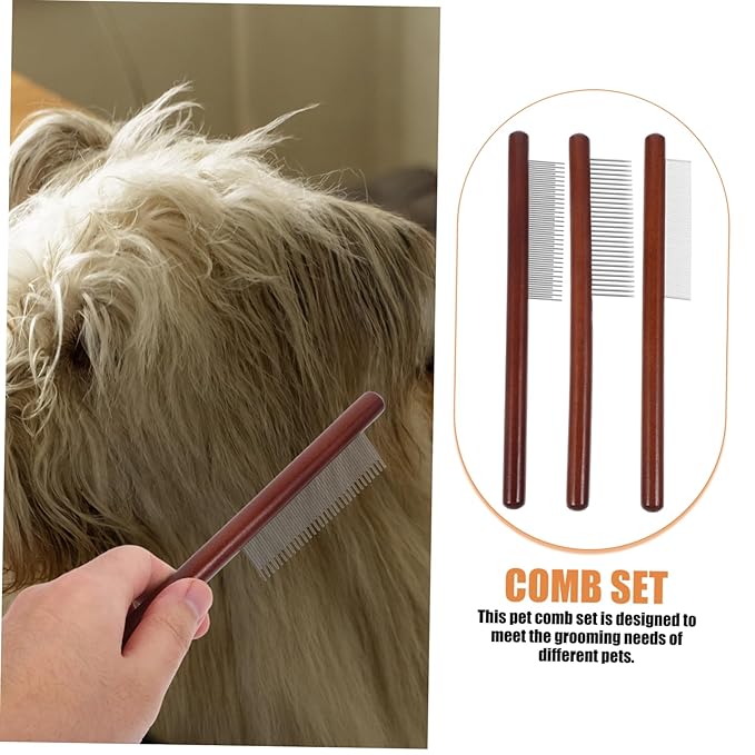 POPETPOP 3pcs Pet Comb Dog Cat Grooming Tool Dematting Knotting Flea Comb Long Handle