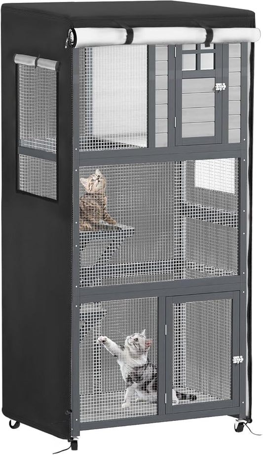 Catio Cover,37.5"L x 27"W x 74.5"H Cover for Catio Outdoor Cat Enclosure Waterproof, 420D Cat Cage Covers for PawHut Wooden Catios, Outdoor Cats Enclosure Covers(Black)(Catios Not Included)