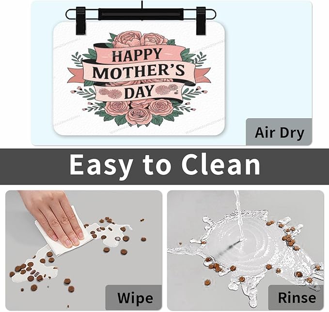 Pet Feeding Mat Happy Mother's Day Floral Gift Mom M Absorbent Pet Placemat for Food Water Bowl with Waterproof Rubber Backing 18X12In Quick Dry Water Dispenser Mat for Dog Cat