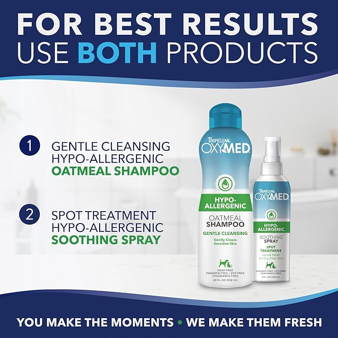 TropiClean OxyMed Hypoallergenic Hot Spot Treatment for Dogs, Dog Allergy Relief Spray, Gently Soothes Skin Irritation, Helps Alleviate Scratching, Chewing & Licking, Safe for Cats, 8oz.