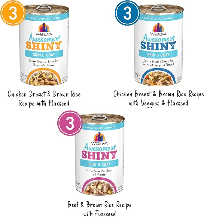 Weruva Awesome Shiny Wet Dog Food, Coat Crusader Variety Pack, 14oz Can (Pack of 9)