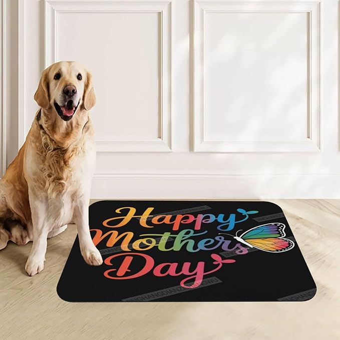 Pet Feeding Mat for Floors Waterproof Dog Mat for Food and Water Butterfly Happy Mother's Day Floral Gift Mom Bz Absorbent Quick Dry Non Slip Mats Cat Bowls 24x16In