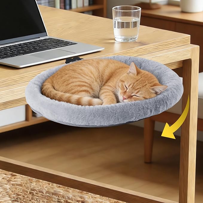 Cat Desk Bed - Adjustable Attachment Hammock Perch for Desks, Cozy Nest Design, Easy Mount Installation, Space-Saving Chair Bed for Cats, Supports Up to 45lbs, Perfect for Office & Home Use