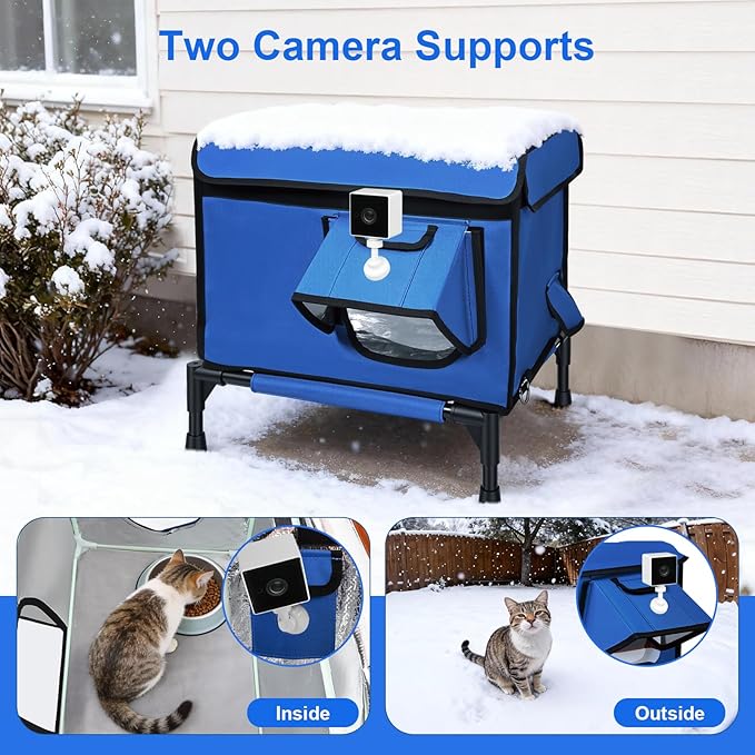 Elevated Heated Outdoor Cat House - 100% Weatherproof Insulated Outdoor Cat Shelter with Safe Escape Door & Removable Heating Pad, Warm Heated Cat House for Outside Stray/Feral/Barn Cat
