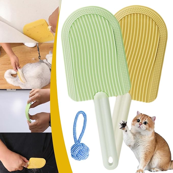 Cat Tongue Comb, Pets Cat Tongue Comb, Cat Tongue Brush, Pet Ice Cream Massage Comb, Simulated Cat Tongue Licking Hair Comb for Pet Grooming Shedding (Green+Yellow)