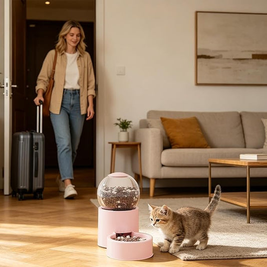 Automatic Pet Feeder - Large Capacity Dog Food, Water Dispenser Bowl Feeding System Reliable Continuous Supply Design for Controlled Portion Support for Puppies and Small to Medium
