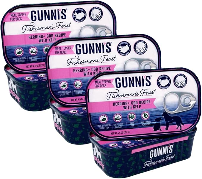 Gunni's Pet Fisherman's Feast Meal Topper – 6 Pack – Herring & Cod with Kelp – Natural, Grain-Free Topper for Dogs – Omega-Rich, Protein Boost – 6 Toppers, 4.5 oz Each