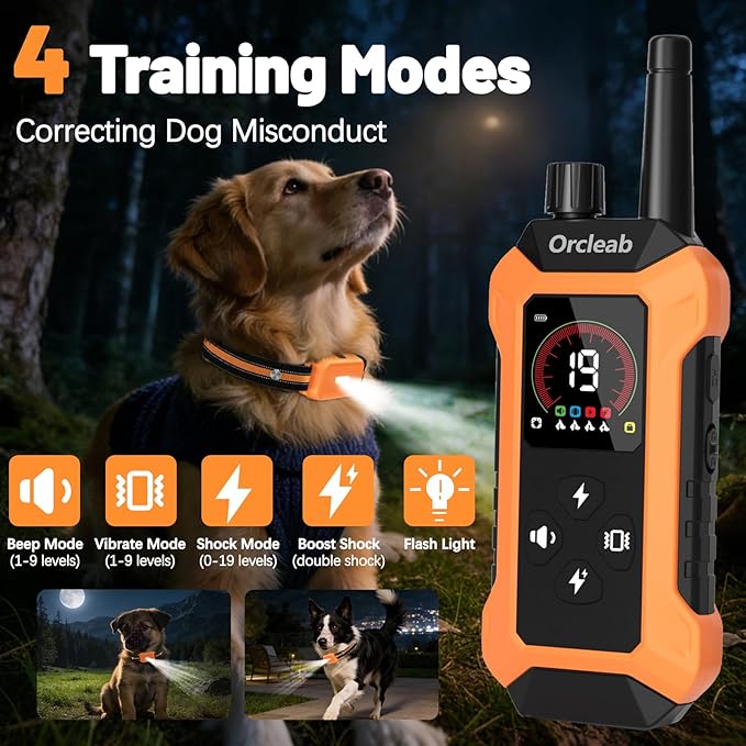 Shock Collar with Remote Control for Dogs, 4400FT, IP67 Waterproof Collar with Beep, Vibration, Safe Shock, Flashlight, Shock Collar for 2 Dogs E-Collars for All Breed (10-120Lbs)
