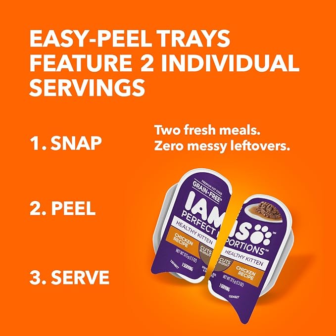IAMS Perfect Portions Healthy Kitten Grain Free Wet Cat Food Cuts in Gravy,Chicken Recipe,2.6 oz. Easy Peel Twin-Pack Trays (,48 Servings),24 Count (Pack of 2)