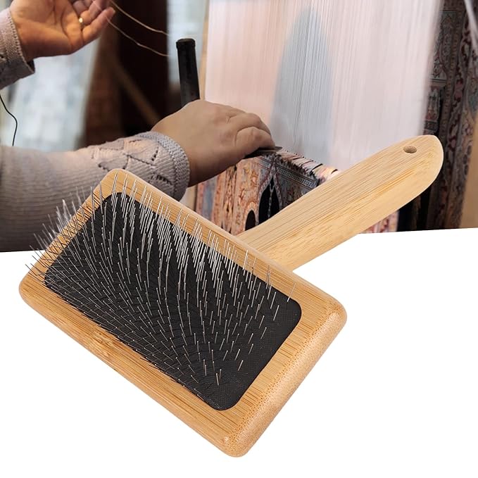 Macrame Slicker Pet Comb with Air Bag, Stainless Steel Teeth, Cushion Bamboo Handle Cleaning Pet Hair Brush, Pet Detangling flea Comb Tool for Dog Cat Safe Gentle Grooming