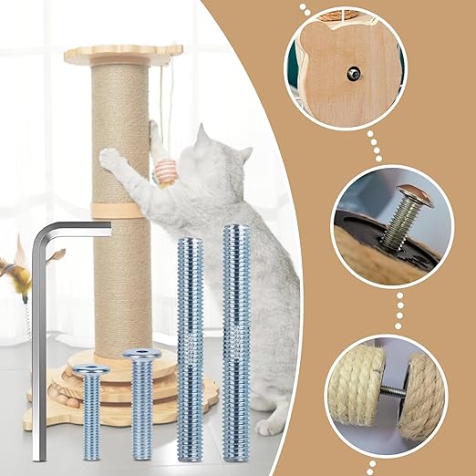 Cat Scratching Post Replacement Screws, M10 and M8 Screws for Cat Scratching Post with Allen Wrench 4PCS Threaded Bolt and 4PCS Screw (17 pcs)