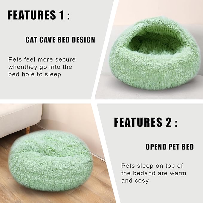 Cat Beds for Indoor Cats,Cat Cave for Puppy and Kitty,Calming Small Dog Bed for Small Dogs with Cover Cave,Cozy Warming Fluffy Washable Anti-Slip Pet Sleeping Bag(20 * 20inch,Green)