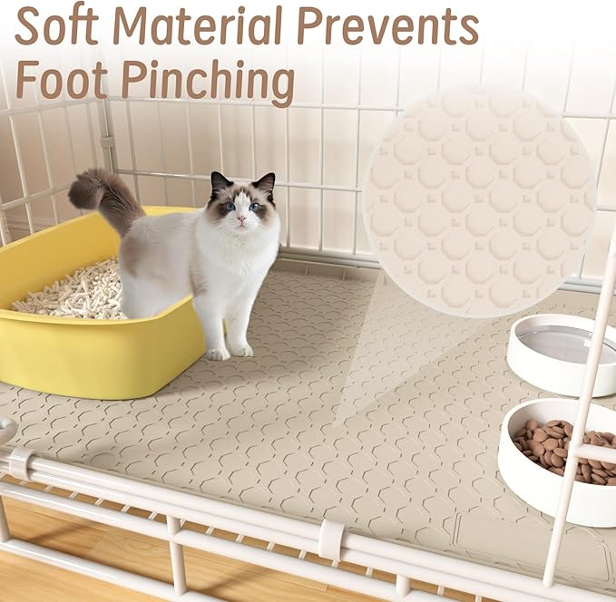 2pcs 34"x22" Litter Mats Extra Large Easy Clean, Cat Litter Mat Large, Silicone Dog or Cats Feeding mat Waterproof, Cat Litter Mats for Indoor Cats, Grey and Beige
