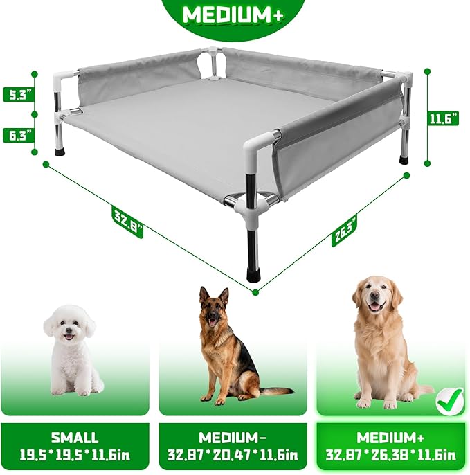 Makerfire Elevated Dog Bed, Raised Dog Sofa Bed for Medium Dogs, Detachable Cooling Indoor/Outdoor Pet Cot with Non-Slip Feet, Polyester Cotton (33''L x 26.5''W x 11.6''H)