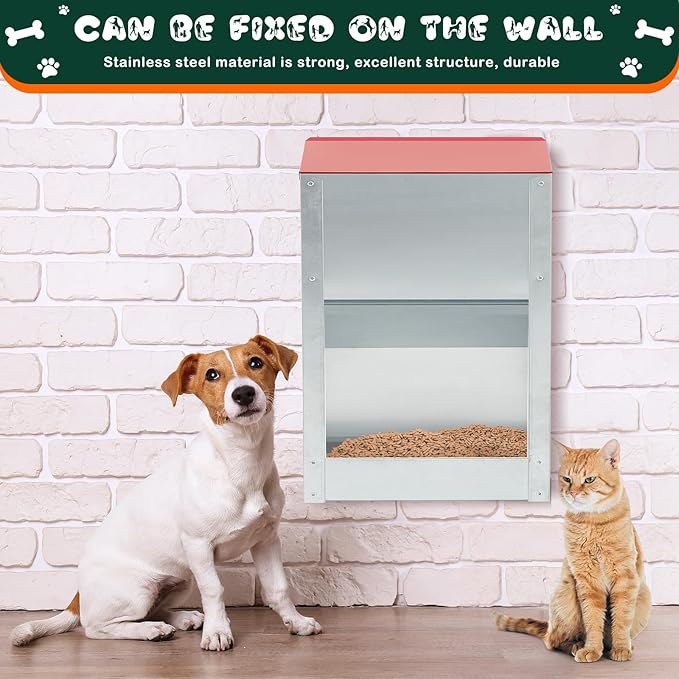 2 Pcs 12 Lbs Large Automatic Dog Feeders with Handle Acrylic Panel Galvanized Gravity Feeder Outdoor Hanging for Doggie Breed Dog Food Dispenser Container(Red, No Wheels)