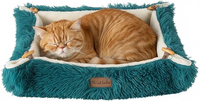 The Cat Ladies Self Warming Heated Cat Bed - Heated Outdoor Kitten Bed - Non Electric Heating Pad - for Indoor and Outdoor Cats - Reversible Comfortable Design - Dark Green