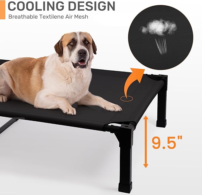 Heeyoo Elevated Dog Bed with Canopy, Portable Dog Cot with Removable Shade Tent, Outdoor Raised Pet Cot Cooling Bed for Dogs