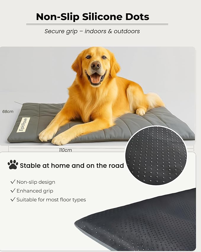 RovePad Trail Dog Bed Mat 43"x27" – Waterproof Non Slip Outdoor Travel Mat for Camping & Car – Silent Peachskin Roll-Up Pad for Medium & Large Dogs, Machine Washable