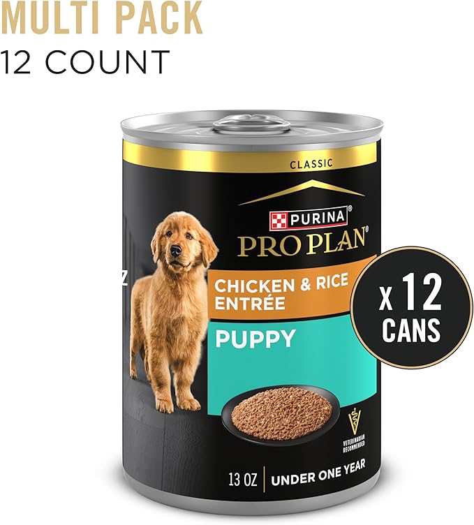Purina Pro Plan Wet Puppy Food Pate,Wet Food Classic Chicken and Rice Entrée - 13 oz. Cans,(Pack of 24)