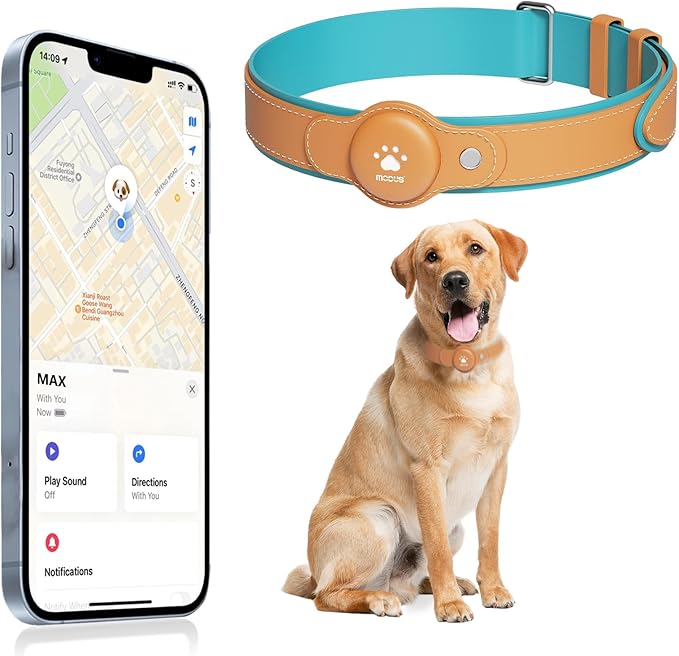 GPS Tracker for Dogs, 2 in 1 Pet Tracking Smart Collar (Only iOS), No Monthly Fee GPS Tracker Dog Collar, Real-time Location Comfortable PU Tracker Tag for Small, Medium Large Dogs(Locator Included)