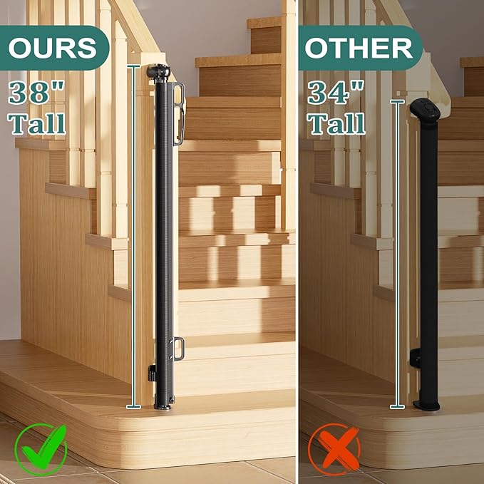 Retractable Baby Gates Extra Wide | 72" Wide x 38" Tall Dog Gates for Stairs | Indoor/Outdoor Use | Child Gates for Doorways, Deck, Porch, Hallways, Patio - Black