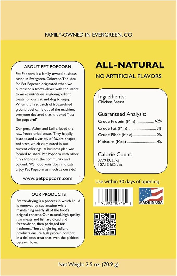 Freeze-Dried Raw Treats - Chicken Breast - 2.5oz Bag, Dog & Cat Snacks, Single Ingredient, Natural, Pet Food Topper, Protein‑Packed Meat