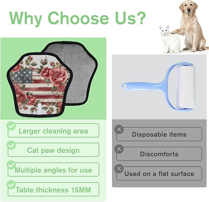 Reusable Pet Hair Removal Glove Flowers Stars Stripes Magic Brush for Cat & Dog Hair Remover for Car, Sofa, Bedding, Clothes - 9x9 Mitt Washable