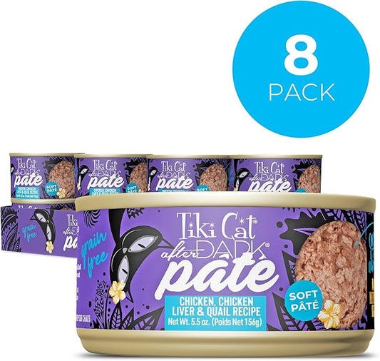 Tiki Cat After Dark Soft Pate Wet Cat Food, Chicken, Chicken Liver & Quail Recipe, 5.5 oz. Can (8 Count)