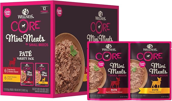 Wellness CORE Natural Grain Free Small Breed Mini Meals Pate Variety Pack, 3-Ounce (Pack of 12)