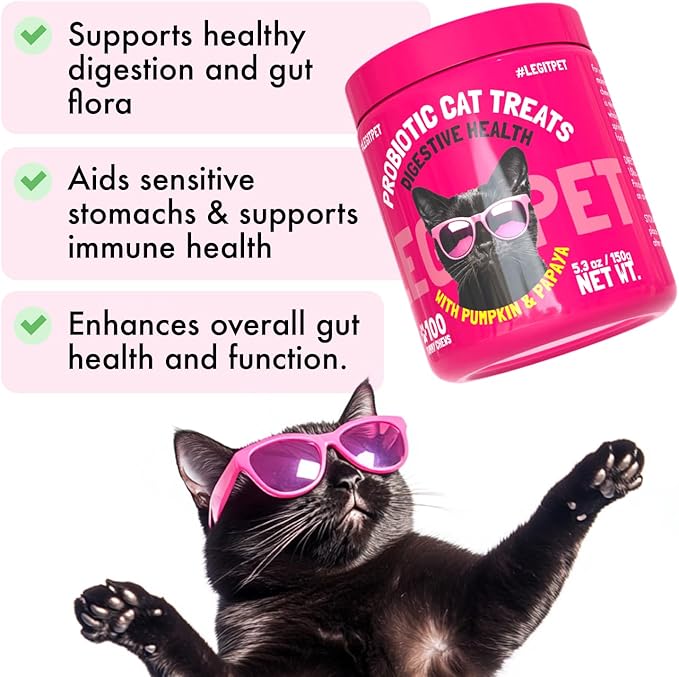 LEGITPET Probiotic Cat Treats with Prebiotics – Digestive Support Soft Chews with Pumpkin & Papaya – Supports Gut Health, Stool Quality & Immune Function – 100 Pet Chicken-Flavored Chews