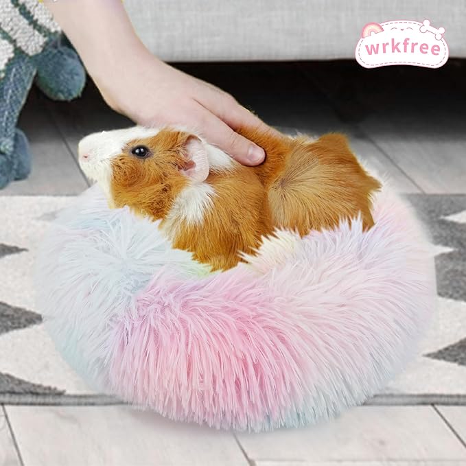 Guinea Pig Bed for Cage Plush Calming Hideout, Warm Rabbit Bed for Hamsters Hedgehogs Ferrets Dwarf Rabbits and Other Small Animals 11.8 inch Rainbow