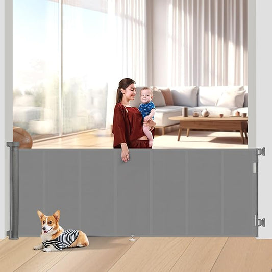 120 inch Retractable Baby Gates 42 inch Tall, Retractable Gate with Reinforced Strip Design to Prevent Crawling Through, 10 FT Extra Wide Retractable Dog Gate for Indoor/Outdoor