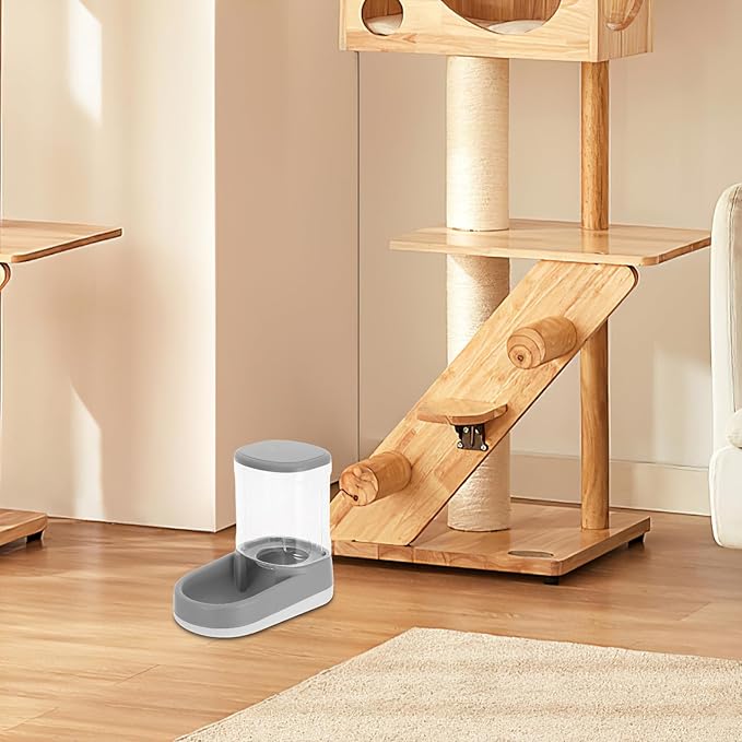 Automatic Pet Feeder and Water Dispenser Gravity Cat Feeder with Dry Food Storage Capacity Suitable for Small and Large Dogs and Cats in Elegant Gray