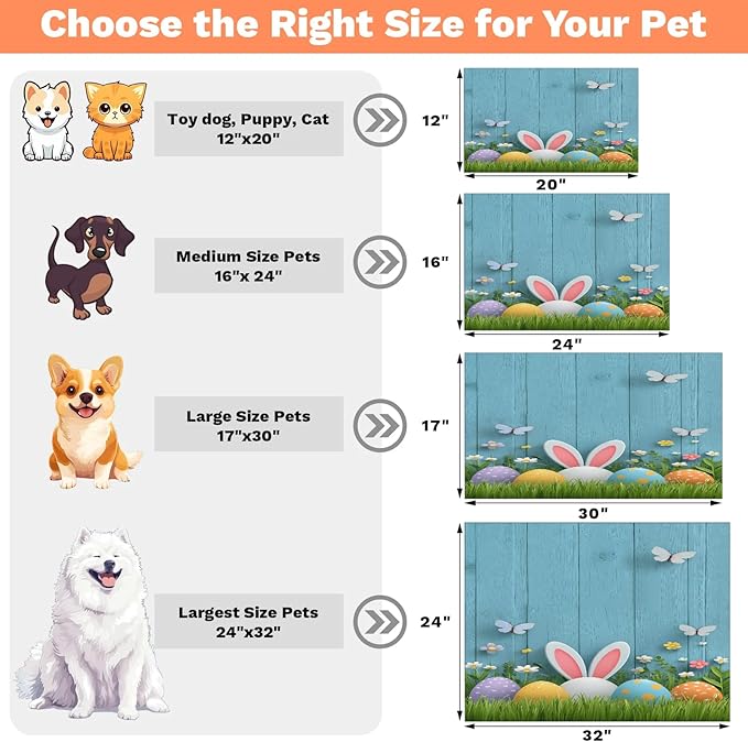 Happy Easter Dog Food Mat for Floors Absorbent Dog Bowl Mat for Food and Water Dispenser Quick Dry Cat Food Placemat Pet Supplies 24" x 32", Blue Wooden