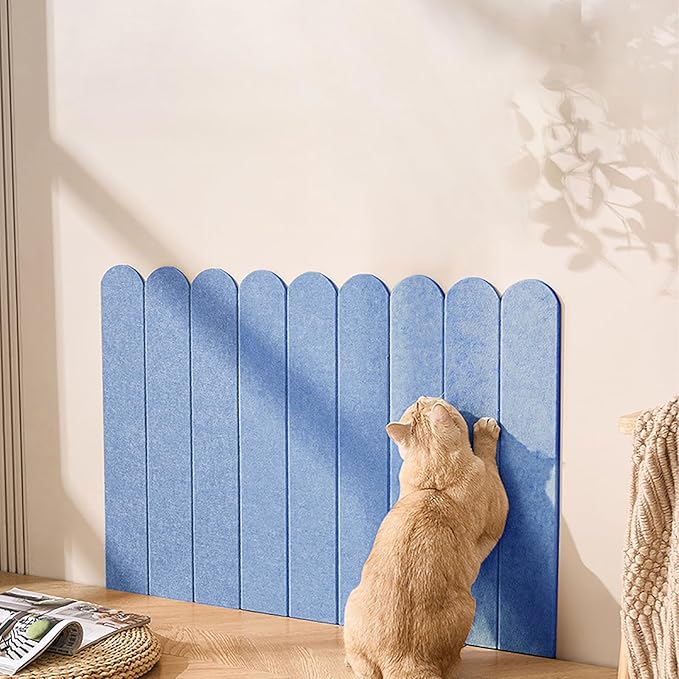 Cat Scratcher, Wall Mounted Cat Scratching Pads, 3-Panel 0.35" Thick Felt, Scratching Post Alternative Self-Adhesive Furniture Protector for Sofa/Door/Wall (Sky Blue)