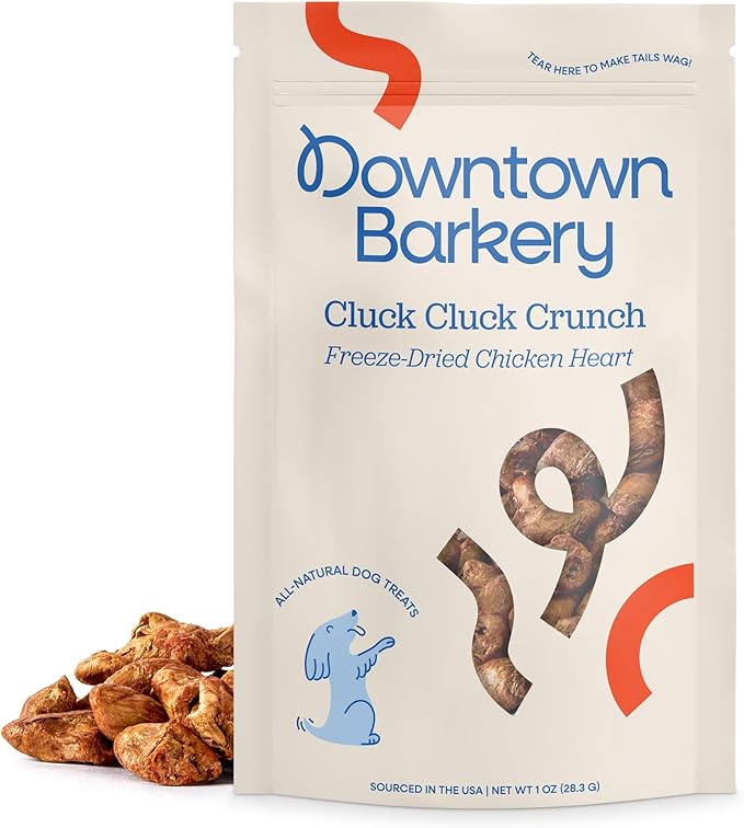 Downtown Barkery Freeze Dried Dog Treats - Single Ingredient, Low Calorie, Rich in Vitamins and Minerals - All Natural - Freeze Dried Chicken Hearts for Dogs, 1 Oz