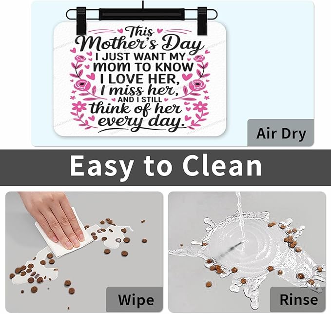 Pet Feeding Mats with Residue Collection Happy Mother's Day Floral Gift for Mom Ju Waterproof Dog Cat Bowl Mat 18X12In with Prevent Water Food Spills