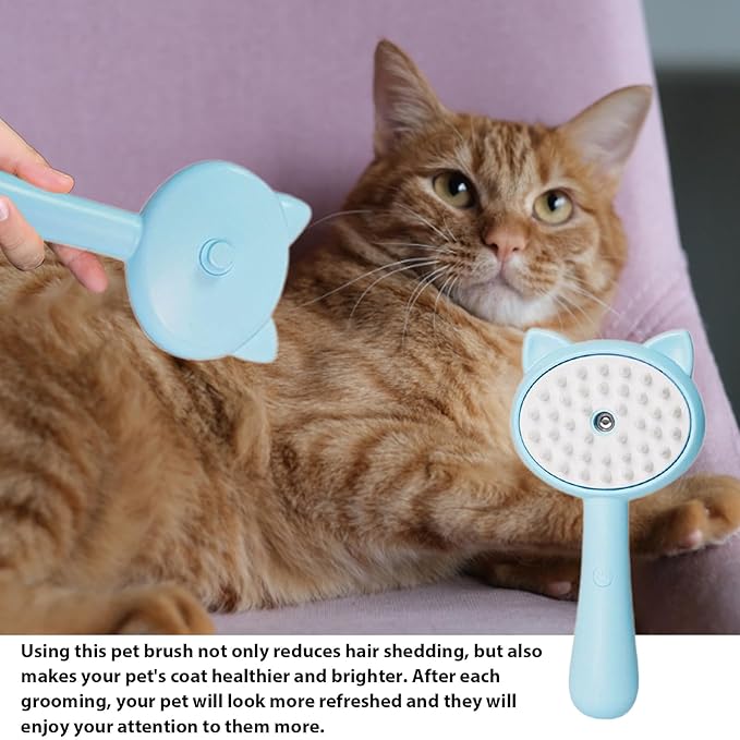 Pet Grooming Brush, Spray Massage Comb for Pets and Cats, Electric USB Brush for Cat Shedding, One Touch Electric Spray Anti-Flying Hair Bath & Shower Cleaning (A)