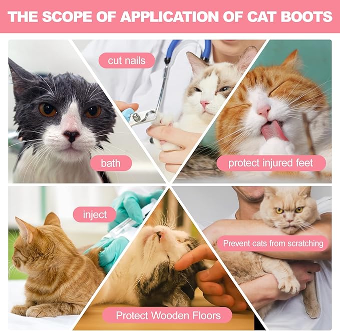 Cat Boots,paw Covers Anti-Scratch Cat Foot Covers for Cats Adjustable Mesh Cat Claw Protectors Non-Slip Breathablesuitable for Family Pet Cat Bathing and Nail Cutting (4 Pieces) (m, Pink)