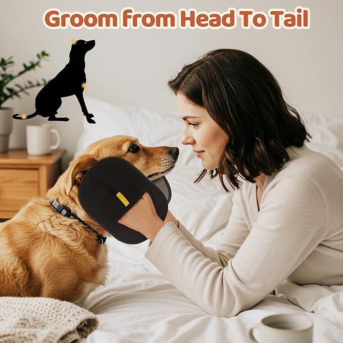 6 Pcs Pet Hair Removal Glove for Cats & Dogs Reusable Static Pet Hair Remover Grooming Glove Brush Tool with Flea Comb and Grooming Comb for Furniture Clothing Bedding Sofa Carpet