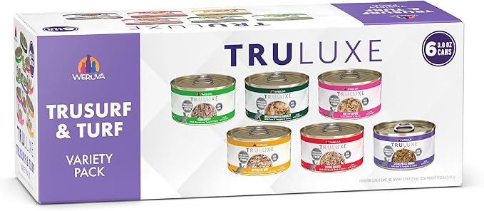 Weruva TruLuxe Cat Food, TruSurf and Turf Trial Variety Pack, 3oz Can, Pack of 6