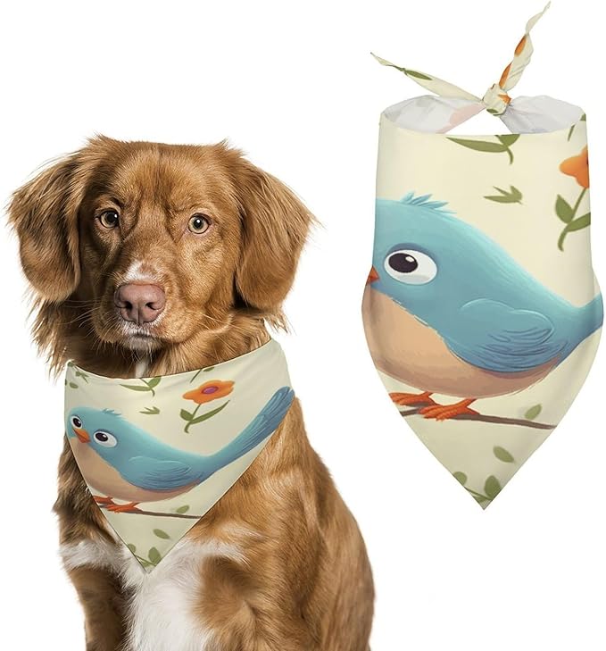 Dog Bandana Spring Pet Scarf Adjustable Triangle Cute Bird Printing Dog Bib Washable Polyester Puppy Bandana for Small Medium Large Dogs Cat Birthday Party Supplies