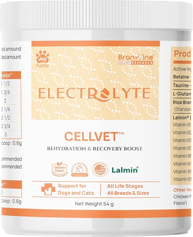 Electrolyte CellVet Hydration & Electrolyte Balance for Senior Cats and Dogs - Octacosanol, Dry Yeast Complex (Amino Acids, B Vtiamins, Minerals) (54g)