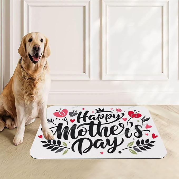 Dog Food Mat Happy Mother's Day Floral Gift for Mom Bh Absorbent Water Bowl Mats Cat Pet Feeding Placemats 18X12In